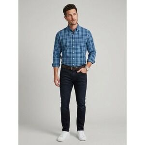 Peter Millar Mens Blue Plaid Stretch Button Down Shirt MF18W09NBL Large